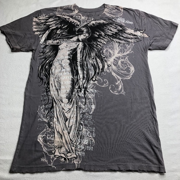 Affliction Other - Affliction Mens Limited Edition Angel Tee Shirt Fleur-de-Lis Gray Size Medium